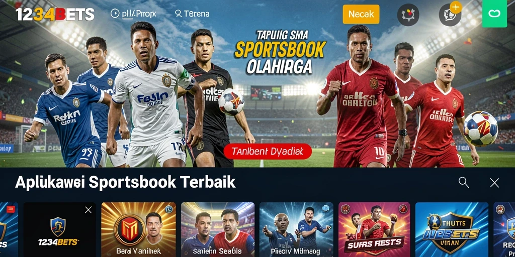 Screenshot utama 1234BETS menampilkan tampilan taruhan olahraga yang dinamis.