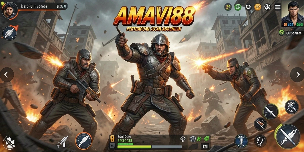 Screenshot gameplay AMAVI88 yang menunjukkan pertarungan epik.
