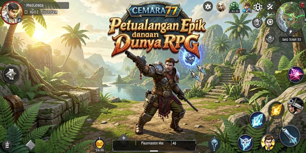 Tampilan gameplay menakjubkan di CEMARA77 dengan dunia RPG yang luas.