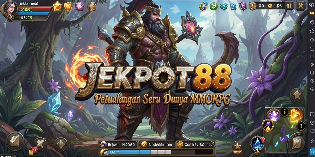 Screenshot utama JEKPOT88 menunjukkan aksi seru dalam petualangan MMORPG.