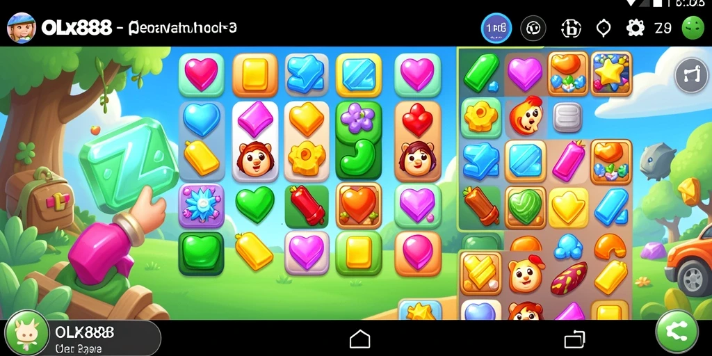 Tangkapan layar gameplay <strong>OLX888</strong> menampilkan kombinasi objek Match-3 yang menantang.