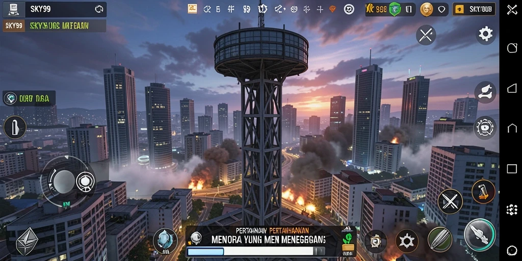 Tampilan menarik dari gameplay Tower Defense di SKY99.